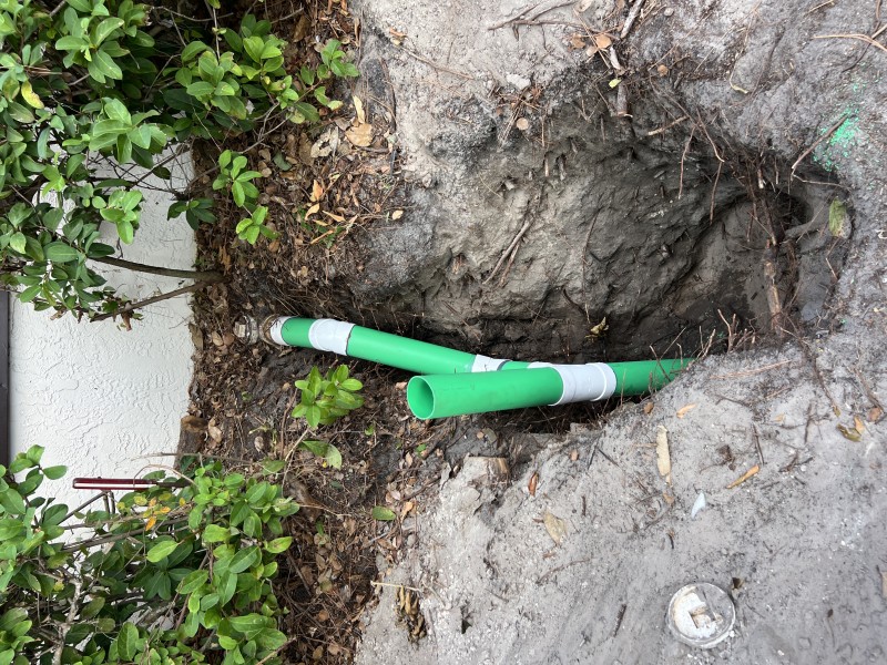 New cleanout assembly installed on the rerouted sewer line