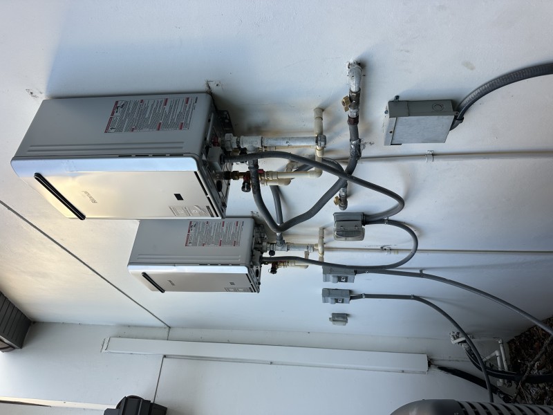 Finished dual Rinnai gas tankless water heater installation