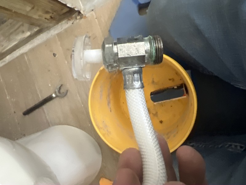 Damaged plastic toilet shut-off valve that would not fully close prior to replacement, Land O’ Lakes, FL, January 20, 2026