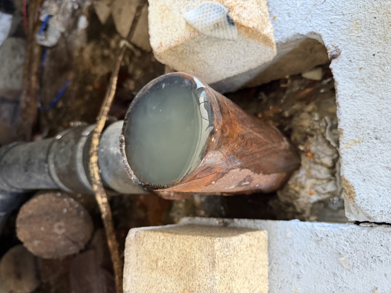 Open drain cleanout showing standing wastewater indicating the line remained blocked after snaking, Tampa FL February 5 2026