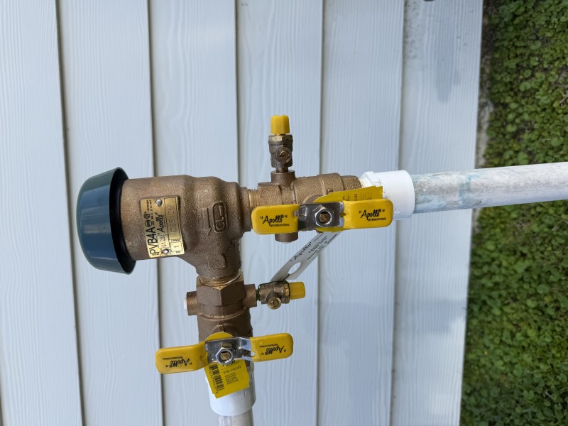Final setup and testing of the RPZ backflow preventer with a 1-inch vacuum breaker after repair, Ocala FL, March 3 2026
