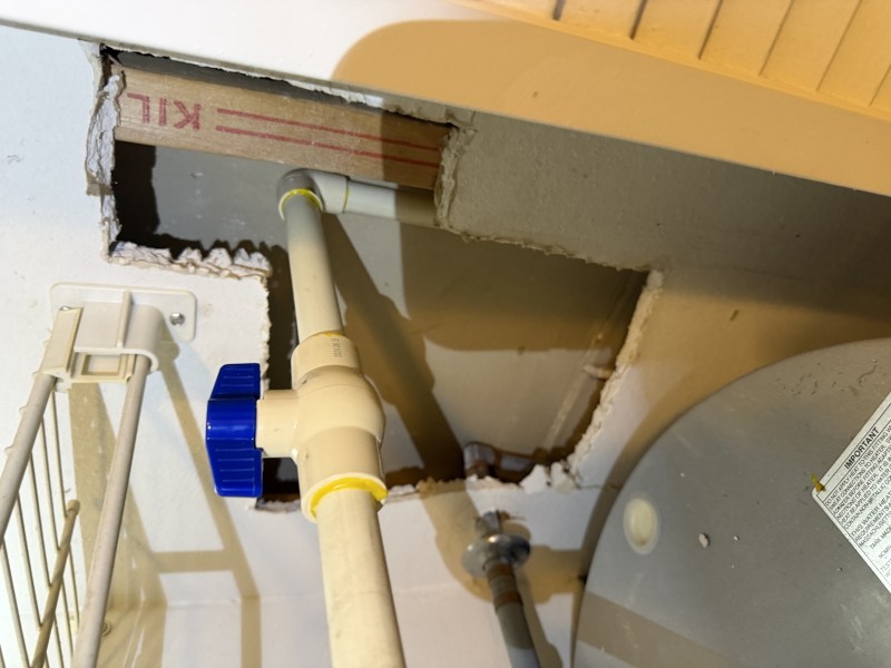 New shutoff valve and piping connection installed at water heater, Land O' Lakes, Florida, March 2026