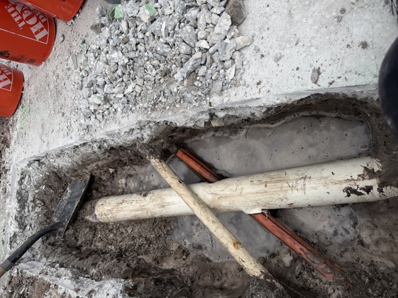 Open excavation showing damaged sewer system components in New Port Richey, Florida, May 2026